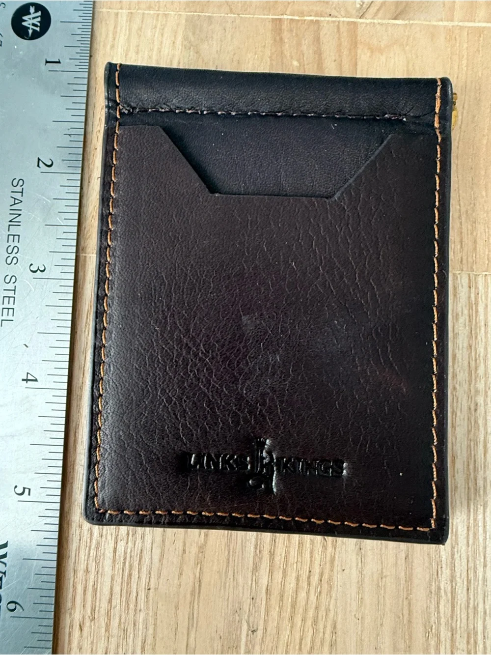 Links & kings brown leather slim money clip wallet